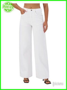 High Waisted Wide Leg Stretchy Denim Trouser Pants